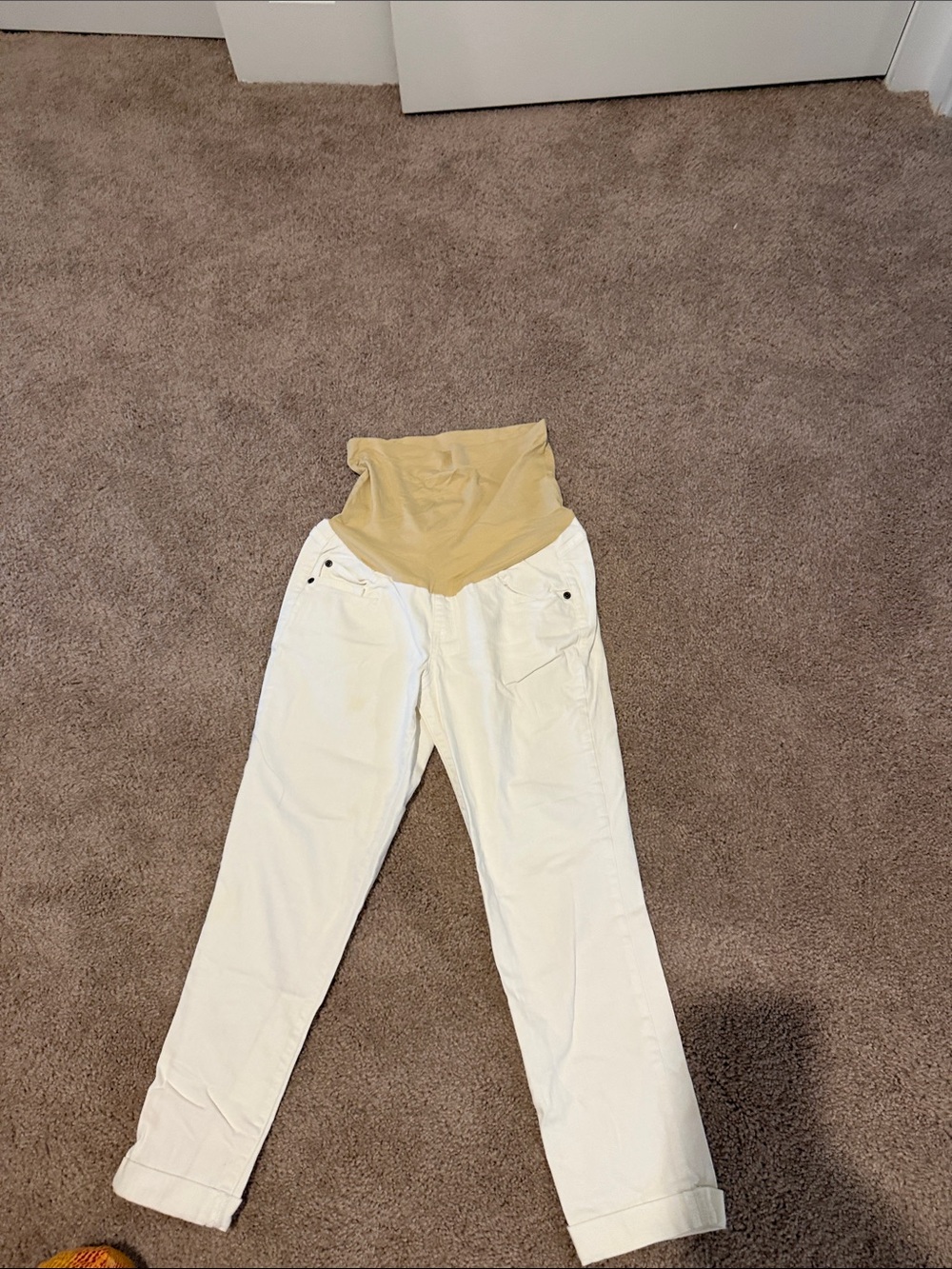 a:glow White Maternity Pull-On Pants with Tan Support Panel